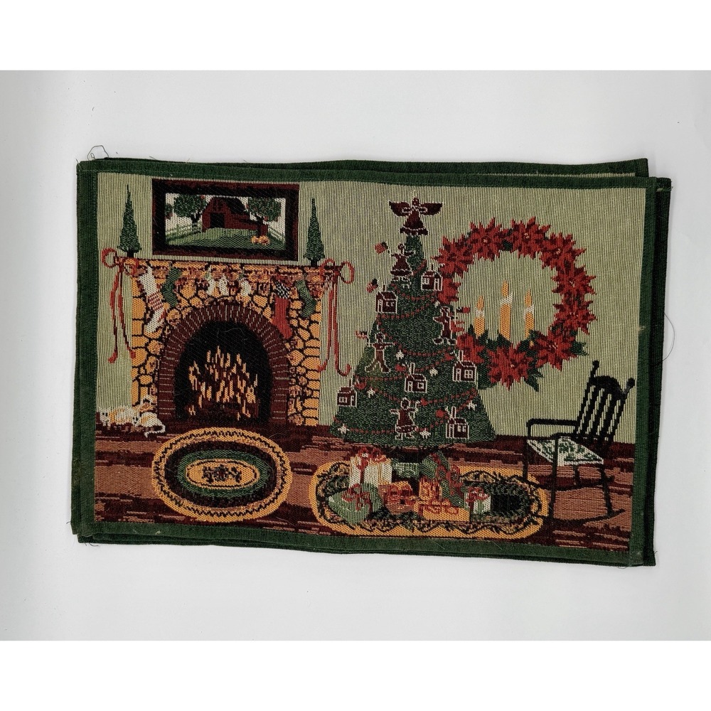Vintage Set of 5 Tapestry Christmas Tree Fireplace Cozy Gingerbread Placemats